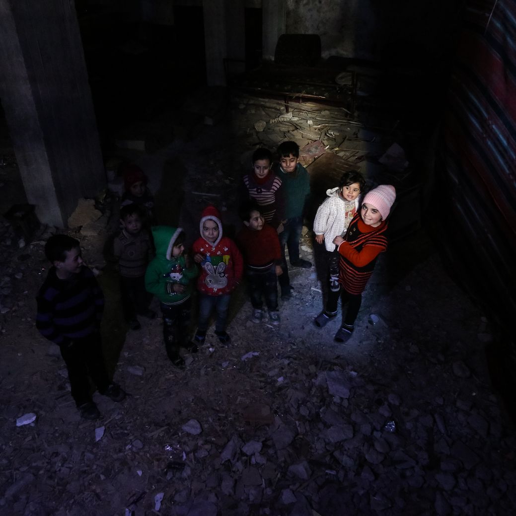 Photo by Salem Mdlala. Children in a basement in Ghouta.