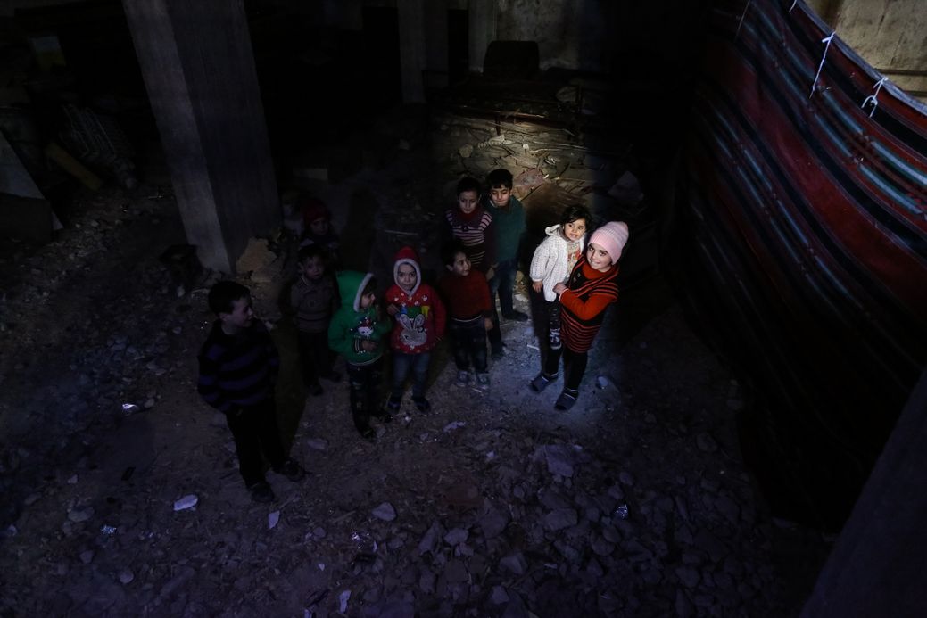Photo by Salem Mdlala. Children in a basement in Ghouta.