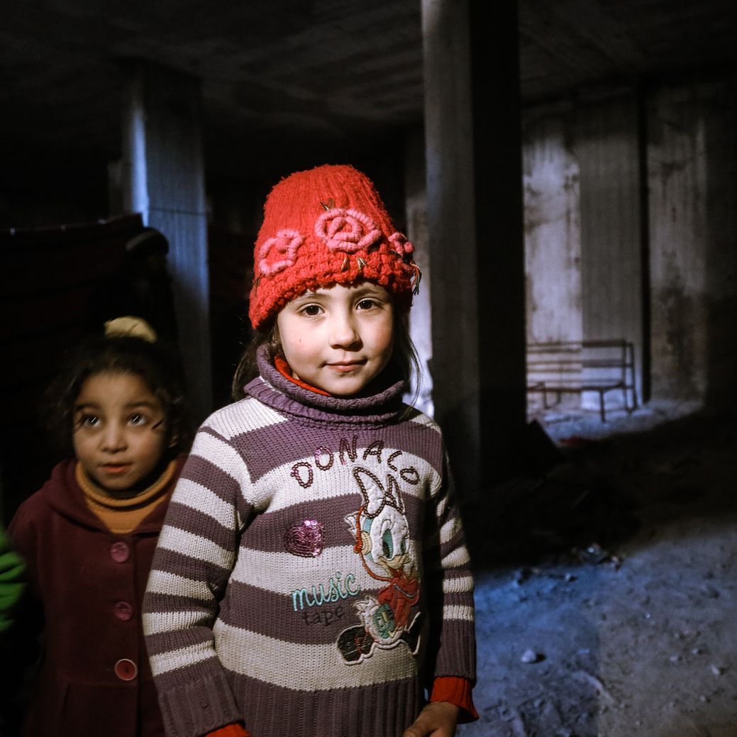 Photo by Salem Mdlala. Two girls in a basement in Ghouta.