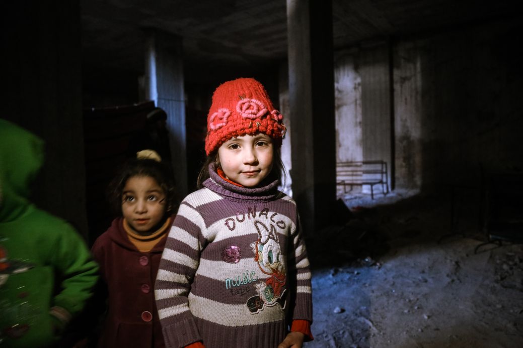 Photo by Salem Mdlala. Two girls in a basement in Ghouta.