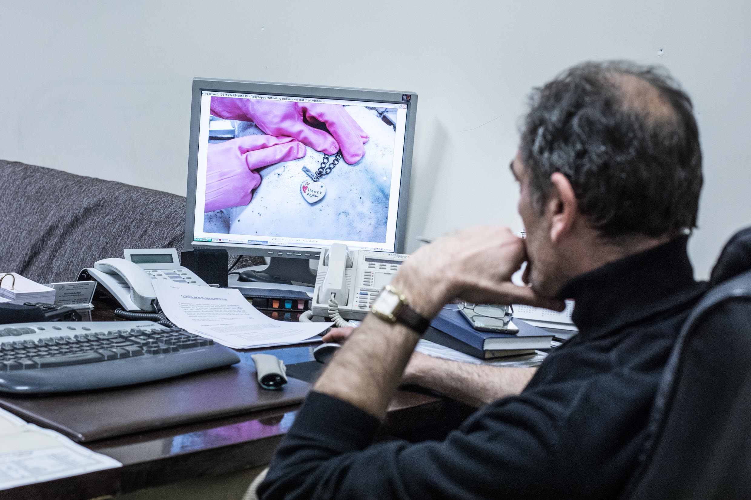 Professor Pavlidis in the morgue at the University Hospital of Alexandroupolis.