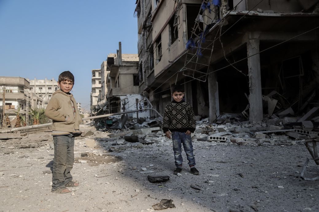 Photo by Salem Mdlala. Two boys in the ruins of Ghouta.